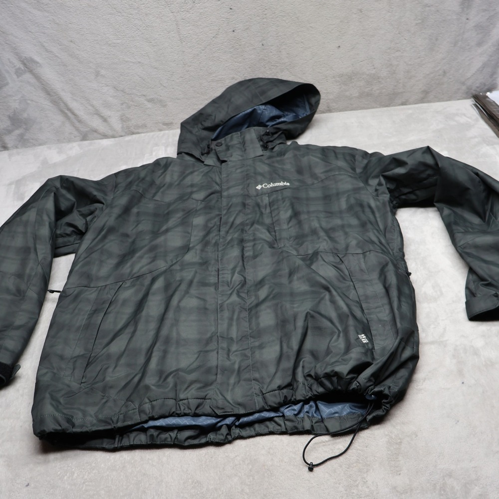 Columbia Jacket Mens XL Gray Plaid Hooded Watertight Removable Fleece Liner 3in1